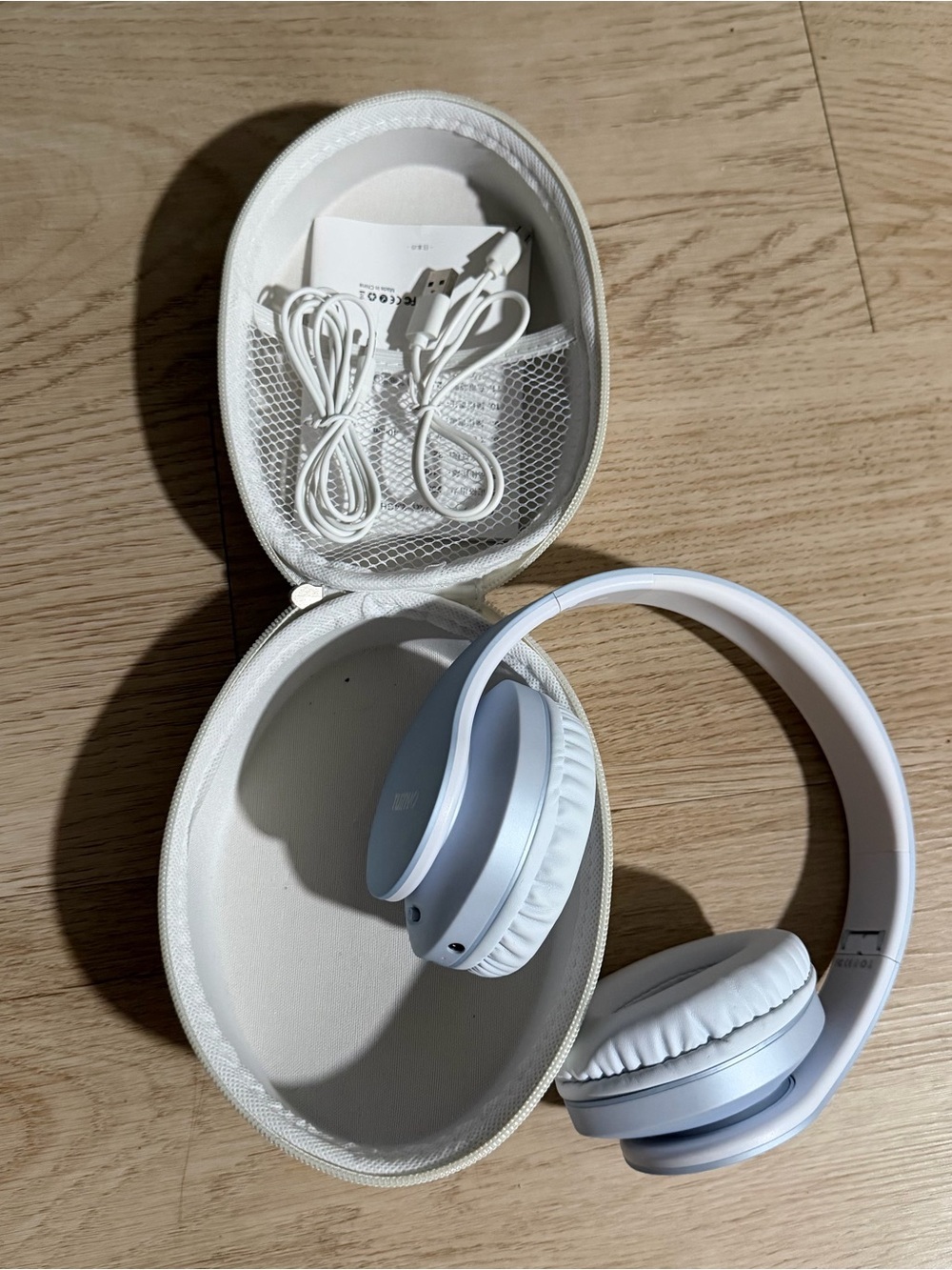 Wireless Over-Ear Headphones in Light Blue - Compact Travel Case Included